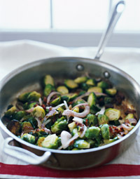 Sauteed Brussels Sprouts with Bacon and Golden Raisins