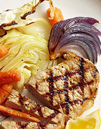 Grilled Pork Medallions With Roasted Cabbage Slaw