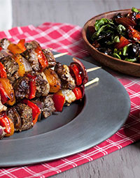 Montreal Steak Skewers With Tomato Olive Relish
