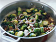 Sauteed Brussels Sprouts with Bacon and Golden Raisins