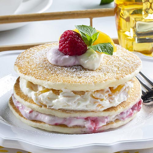 Peach Melba Pancake Stack