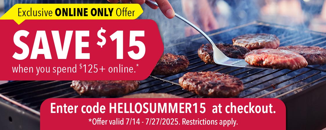Save $15 when you spend $125+ online