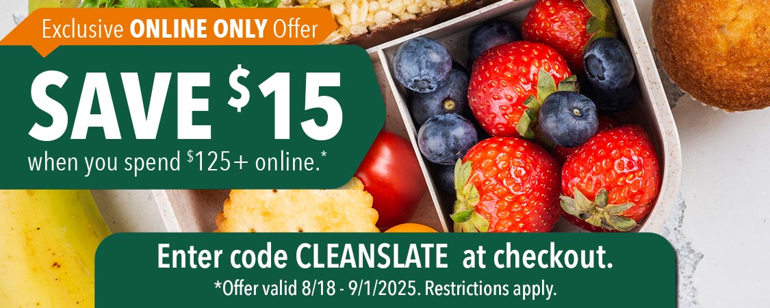 Save $15 when you spend $125+ online