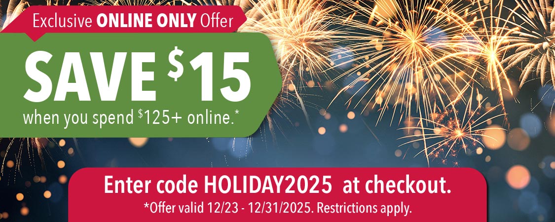 Save $15 when you spend $125+ online