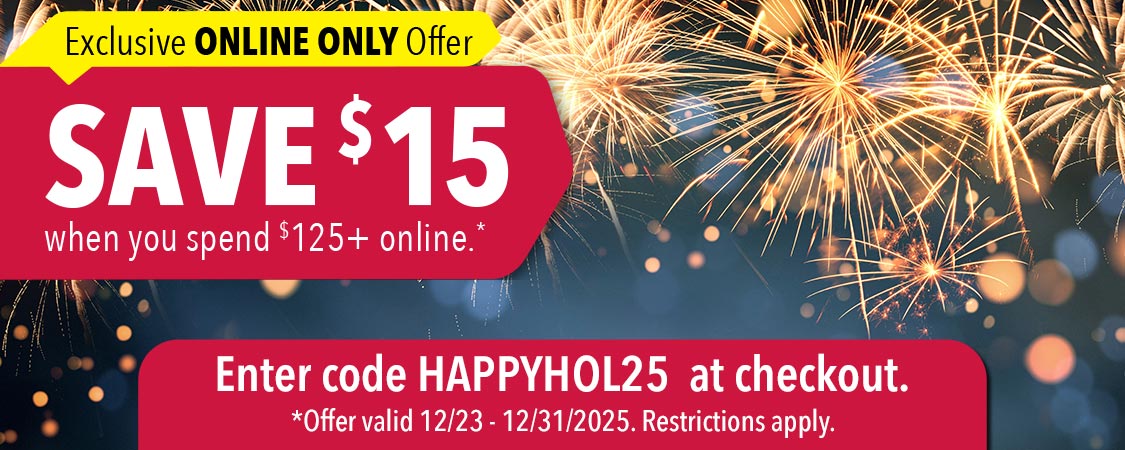 Save $15 when you spend $125+ online