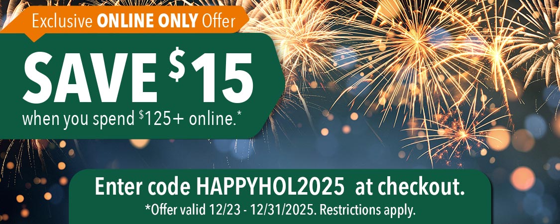 Save $15 when you spend $125+ online