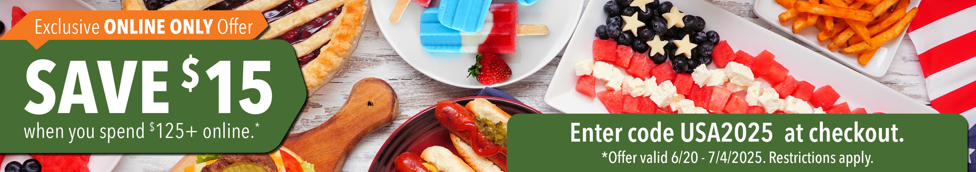 Save $15 when you spend $125+ online