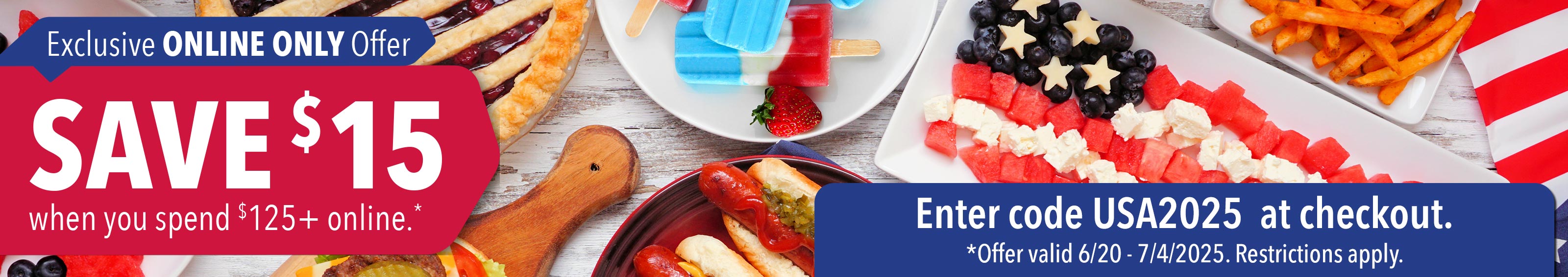 Save $15 when you spend $125+ online