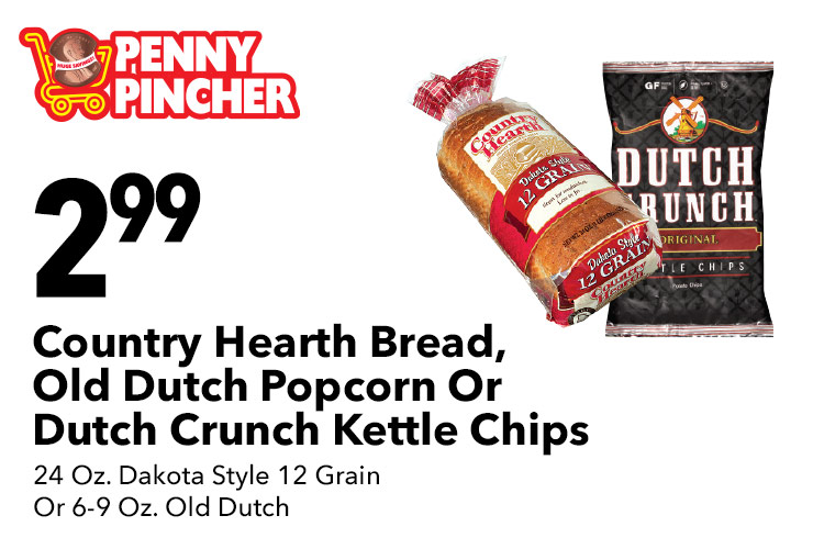 Country Hearth Bread, Old Dutch Popcorn Or Dutch Crunch Kettle Chips