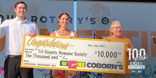 $10,000 donation to Tri-County Humane Society