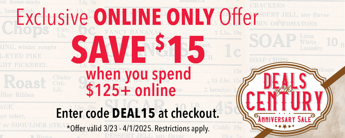 Save $15 when you spend $125+ online