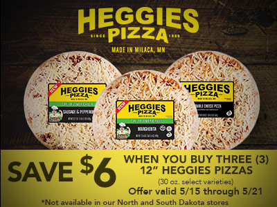 Save $6 When You Buy Three Heggies Large Pizzas