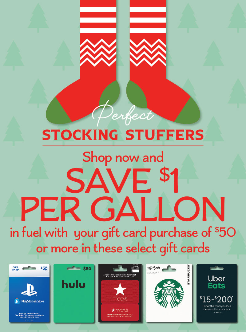 Earn $1.00 per gallon in MORE Fuel Rewards with your $50 purchase on select gift cards in store.